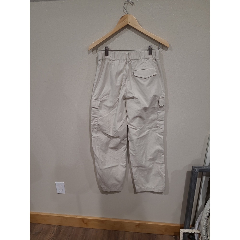 Uniqlo Wide Straight Cargo Pant Elastic back 100% cotton beige Women SZ XS 24-25 - Picture 3 of 9